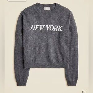 NWT J.Crew Charcoal Crewneck Cashmere Sweater with 'New York' Design - Sz L